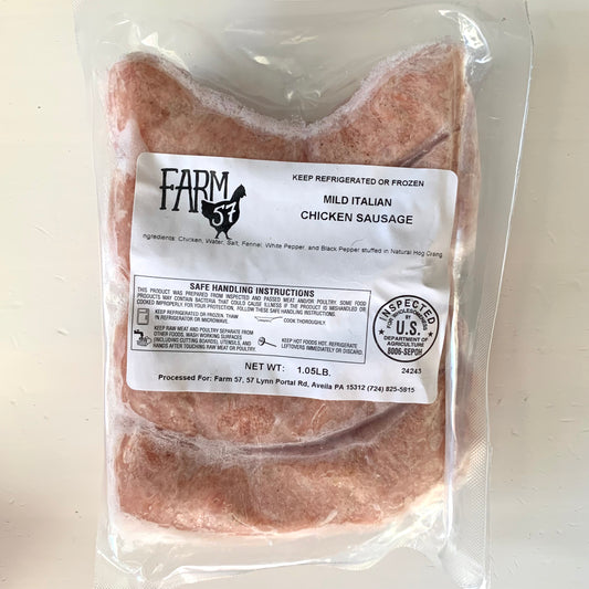 frozen & packaged chicken sausages with mild italian label